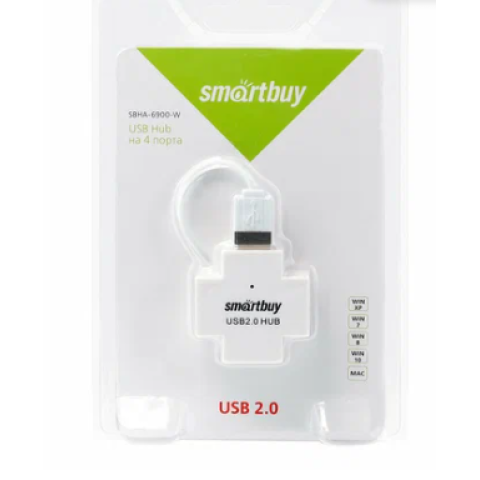 Расширитель USB 2.0 Smartbuy 4 порта белый SBHA-6900-W