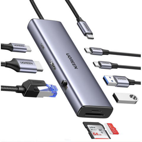 Конвертер USB 3.1(m) Type C на HDMI/LAN/CardReader/Type Cx2/USB 3.0x2/PD 100W CM498 (15375) UGREEN