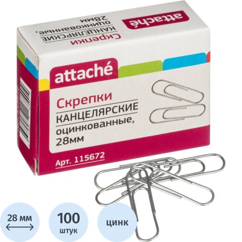 Скрепки 28мм круглые оцинкованные, 100шт, Attache
