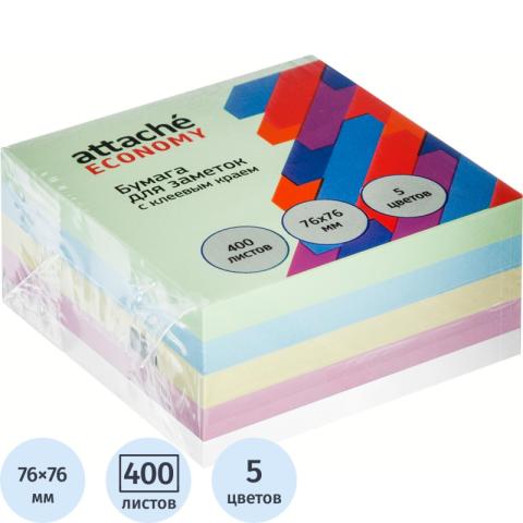 Клейкие листки 76х76 мм, 400 л., 5 цветов, Attache Economy