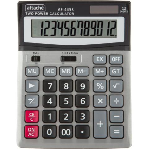 Калькулятор 12 разрядов, двойное питание, серебряный, Attache Economy AF-445S