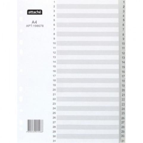 Разделители пластиковые А4, 1-31, серый, Attache