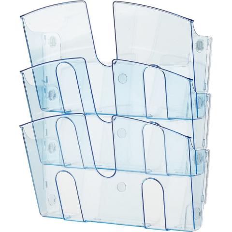 Лоток для документов настенный, 3 отделения, 430x310x32мм, прозрачно-синий, Attache
