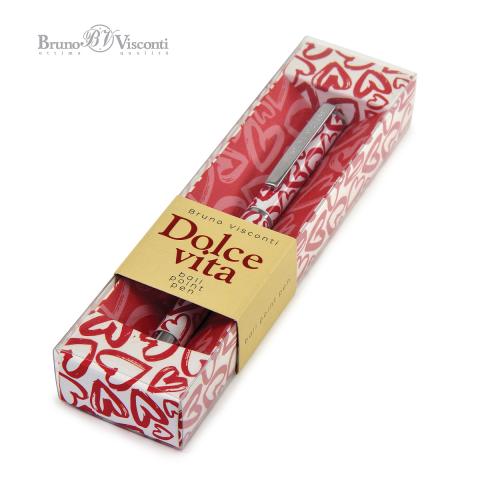 Ручка шариковая автом. 0,7мм Dolce Vita Сердечки красные, синий, футляр, BrunoVisconti 20-0252/03