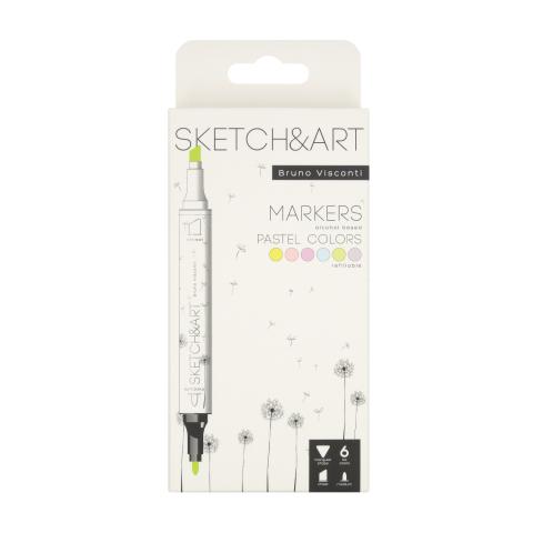 Набор маркеров двусторонних 1/5 мм Sketch&Art, 6 цв., пастельные цвета, Bruno Visconti 22-0081/03