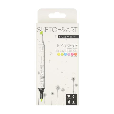 Набор маркеров двусторонних 1/5 мм Sketch&Art, 6 цв., неоновые цвета, Bruno Visconti 22-0081/05