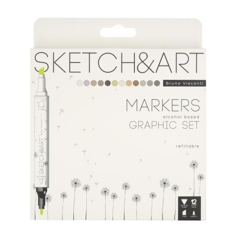 Набор маркеров двусторонних 1/5 мм Sketch&Art, 12 цв., Графика, Bruno Visconti 22-0076/03