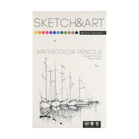 Карандаши цветные акварельные, 12 цветов, в металлической коробке, Sketch&Art, BrunoVisconti 30-0044