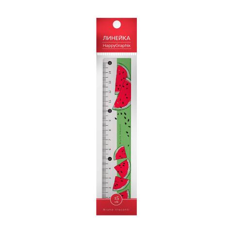 Линейка пластиковая, 15 см, HappyGraphix.Fresh & fruity Арбуз, Bruno Visconti 45-0012/07