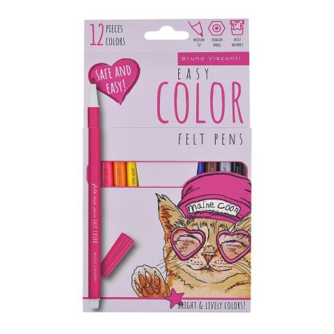Фломастеры 12 цветов, EASYCOLOR, Bruno Visconti 32-0060