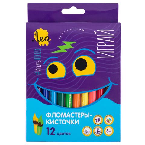 Фломастеры-кисточки 12 цветов смываемые, LPFPB-12, Лео Играй