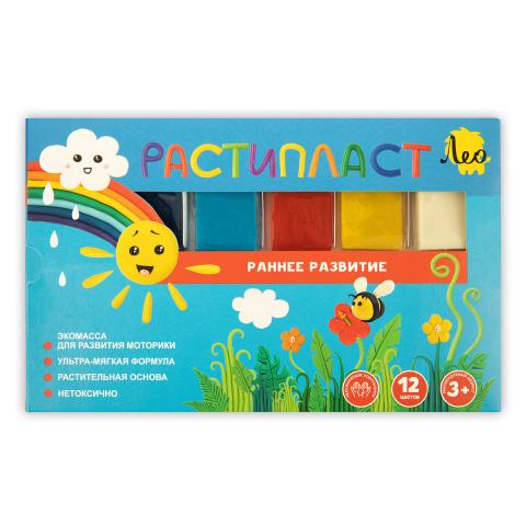 Пластилин растительный 12 цветов, 240г, в картонной упаковке, "РАСТИпласт" LRP-0112, Лео Расти
