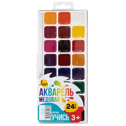 Краски акварельные медовые, без кисти, 24 цвета, LNW-0124, Лео Учись