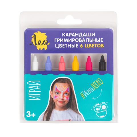 Карандаши гримировальные цветные 6 цв., 21 г, Бабочки, Лео Играй LPFPS-06