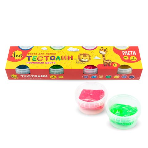 Тестолин (тесто для лепки) 4 цвета, 240г, неоновые цвета, LPLN-0104, Лео