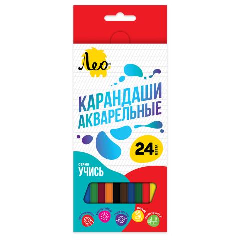 Карандаши цветные акварельные, 24 цвета, LNSWP-24, Лео Учись