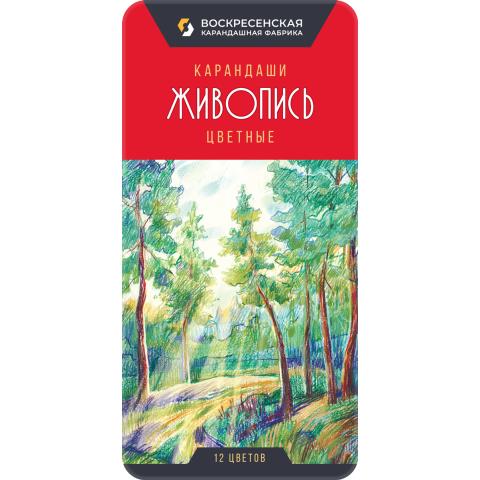 Карандаши цветные, 12 цветов, в металлической коробке, JIV-CPM-1012, ВКФ Живопись