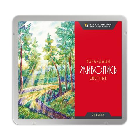 Карандаши цветные, 24 цвета, в металлической коробке, JIV-CPM-1024, ВКФ Живопись