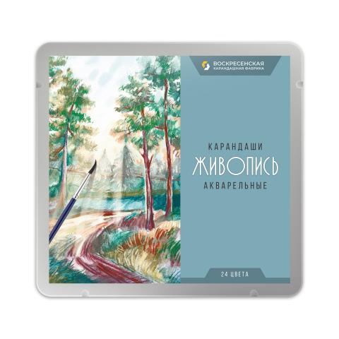 Карандаши цветные акварельные, 24 цвета, в металлической коробке, JIV-WCPM-1024, ВКФ Живопись