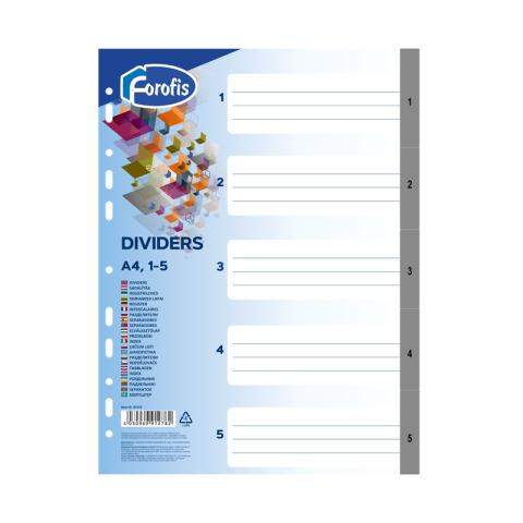 Разделители пластиковые А4, 1-5, серый, Forofis