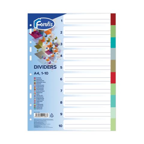 Разделители пластиковые А4, 1-10, цветные, Forofis