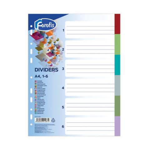 Разделители пластиковые А4, 1-6, цветные, Forofis