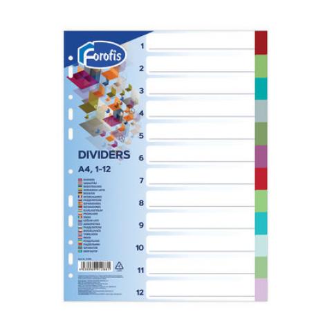 Разделители пластиковые А4, 1-12, цветные, Forofis