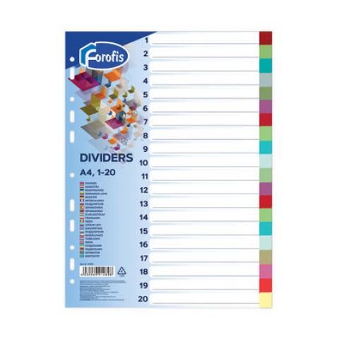 Разделители пластиковые А4, 1-20, цветные, Forofis