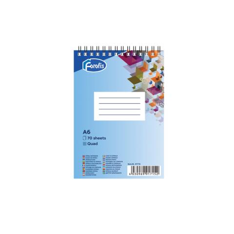 Блокнот на спирали А6, 70л., клетка, Forofis