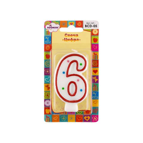 Свеча для торта "Цифра 6", BOOMZEE BCD-05