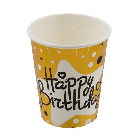 Стаканы бумажные 250 мл, 6 шт, 02_Happy birthday под золото, BOOMZEE TSS-04