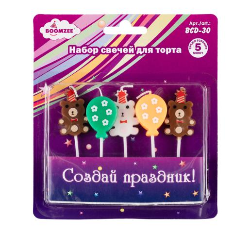 Набор свечей для торта, 5 шт, медведи и воздушные шарики, BOOMZEE BCD-30