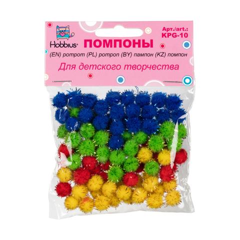 Помпоны 10 мм, 100 шт, ассорти, Hobbius KPG-10