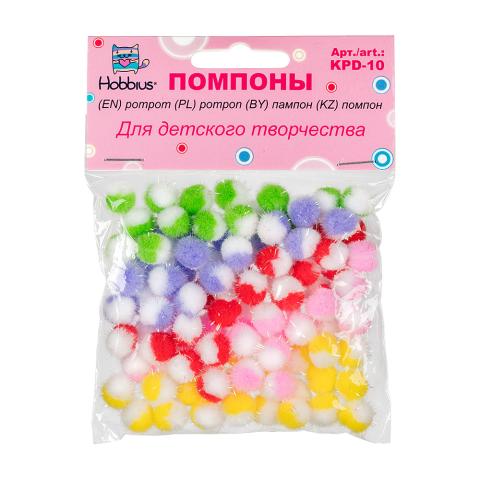 Помпоны 10 мм, 100 шт, ассорти, Hobbius KPD-10