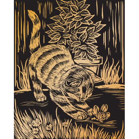 Набор для творчества "Гравюра", 20x25,5 см, №15 "Игривый котенок" (золото), Hobbius SGHK