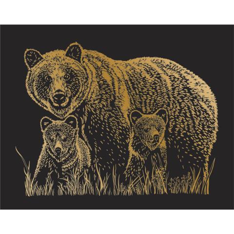 Набор для творчества "Гравюра", 20x25,5 см, №58 "Медведи" (золото), Hobbius SGHK