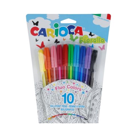 Набор шариковых ручек 1,0мм Fiorella, 10 флуоресцентных цветов, Carioca 42775