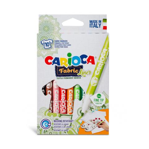 Фломастеры для ткани 10 цветов, Fabric Liner, Carioca 42909