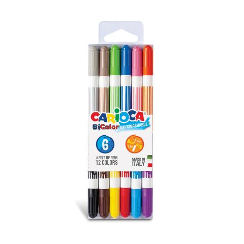 Фломастеры 12 цветов, 6 штук, двусторонние, Carioca BiColor 42269