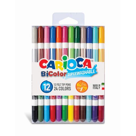 Фломастеры 24 цвета, 12 штук, двусторонние, Carioca BiColor 42265