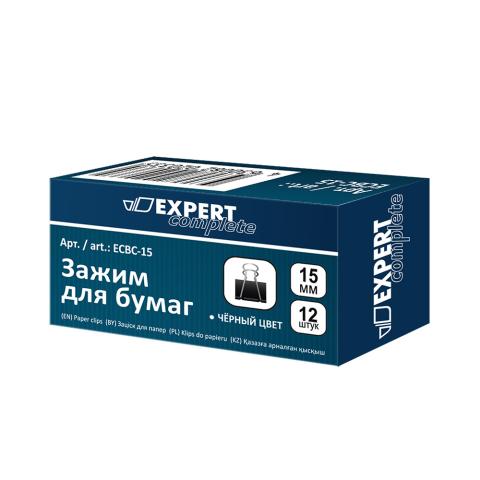 Зажимы для бумаги 15мм, 12шт, черные, Expert Complete ECBC-15
