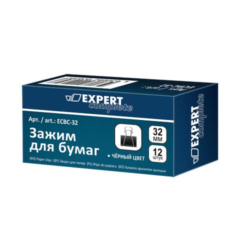 Зажимы для бумаги 32мм, 12шт, черные, Expert Complete ECBC-32
