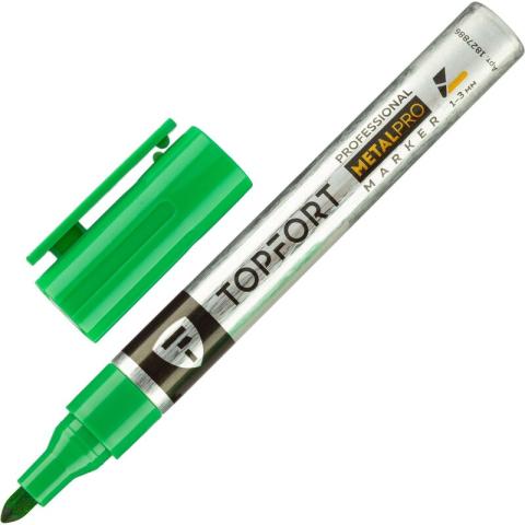 Маркер лаковый, 1-3 мм, зеленый, для металла, TOPFORT MetalPro