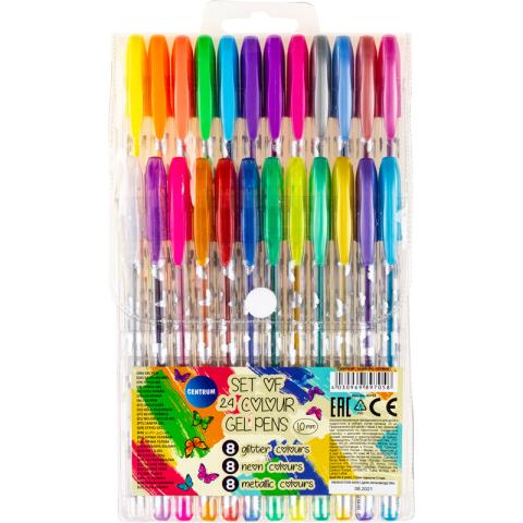 Набор гелевых ручек 1,0мм, METALLIC&GLITTER&NEON, 24 цвета, Centrum