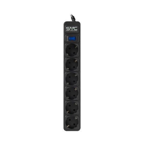 Сетевой фильтр SVC ZC6S-30M, 6 розеток, 3 м, черный
