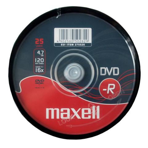 Диски записываемые DVD-R, 47 16X25S, 25 шт на шпинделе, MAXELL