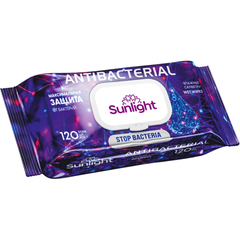 Салфетки влажные, SUNLIGHT Антибактериальные, 120 шт, SG
