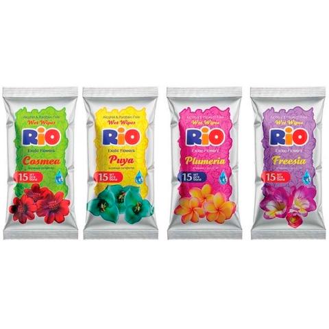Салфетки влажные, 15 шт, RIO Цветы (CHAMOMILE, SPRING, LILAC, LILIUM), SG
