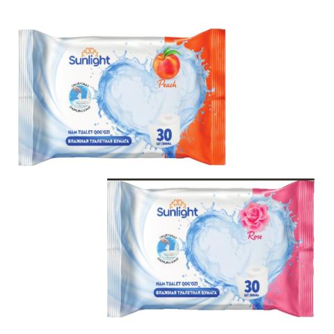 Туалетная бумага влажная SUNLIGHT, роза/персик, 30шт, SG