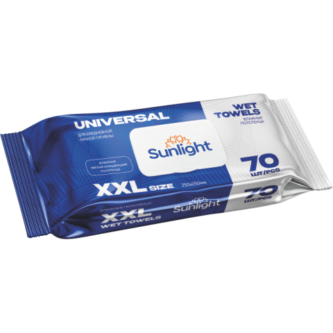 Полотенца влажные XXL, SUNLIGHT UNIVERSAL, 70шт, 25х25 см, SG